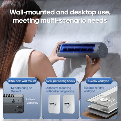 KINSCOTER Portable Air Conditioner Fan – 2000mAh Quiet Desktop Tower Fan, Wall-Mountable Non-Drilling Circulating Fan with 3 Adjustable Speeds