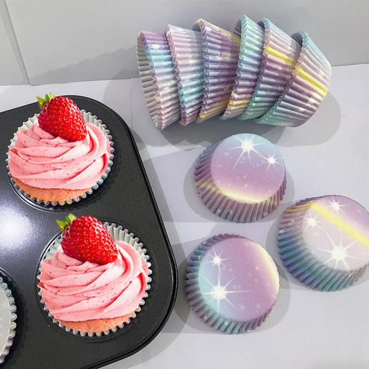 100PCS Starry Sky Cupcake Liners – Oil-Proof Baking Paper Muffin Liners for Festivals, Weddings & Birthday Parties