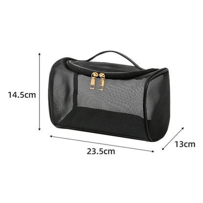 Large Toiletry Bag — Mesh Travel Cosmetic Pouch with Zipper, Makeup Organizer for Girls