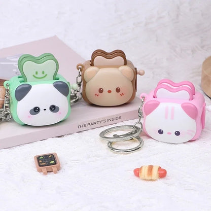 Cute Panda Bread Machine Keychain - Cartoon Stress-Relief Accessory, Creative Small Gift & Bag Charm