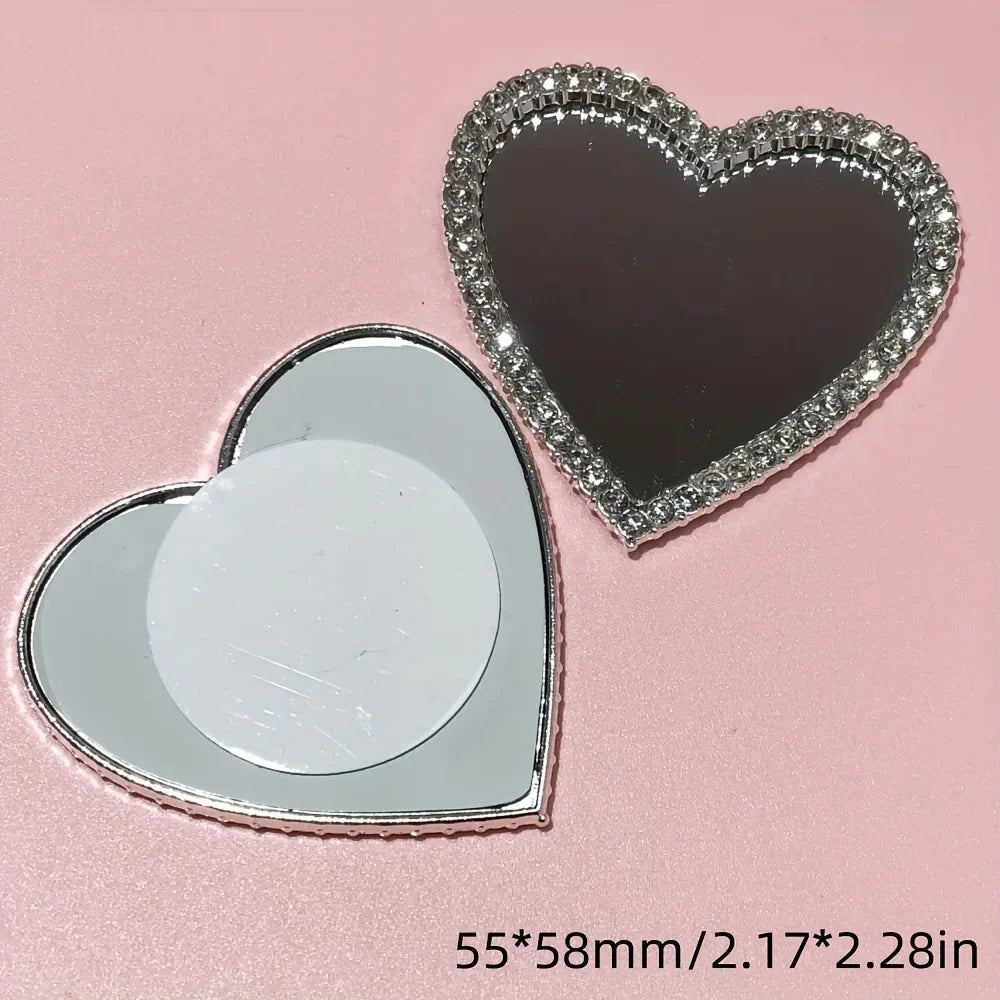 2Pcs Metal Full Diamond Bow Heart Mirror Handbag & Parfum Bottle Phone Case Decoration – Flat Back DIY Craft Accessories