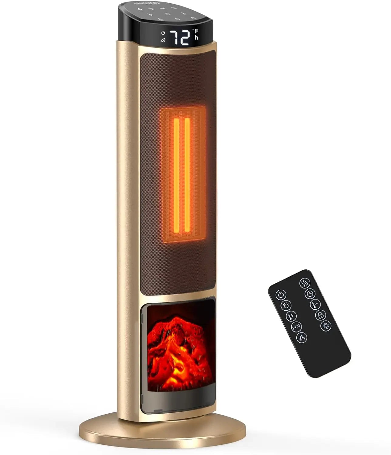 23-Inch Portable Space Heater – Remote Control, Thermostat, 7 Light Modes, 70° Oscillation, 12H Timer & Tip-Over Safety, Black