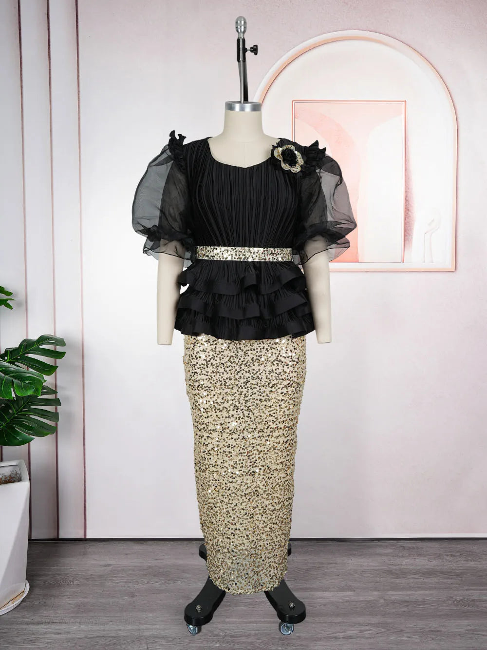 Plus Size African Sequin Evening Dress - Elegant Luxury Ankara Gown for Wedding, Party & Formal Events