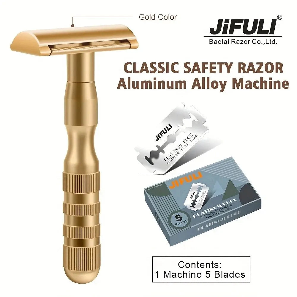 1 Machine + 5 Blades Classic Double Edge Safety Razor - High Quality Manual Shaver for Men’s Shaving and Women’s Hair Removal