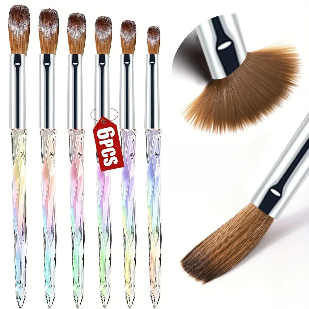 3D Carving Acrylic Nail Brush Set - 6PCS Professional Multi Size Brushes for Nail Art Extensions and Powder Application