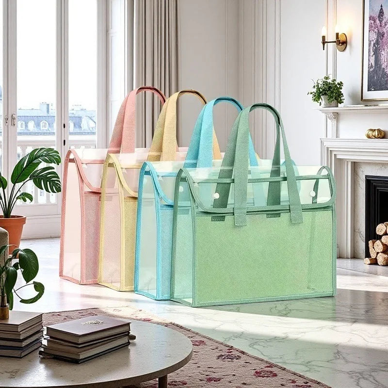 A4 Student Exam File Bag - Waterproof Double Layer PVC Document Organizer with Handle & Pockets