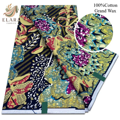 Grand Super African Wax Fabric - 100% Cotton Nigerian Glitter Glam Gold Ankara Print for Sewing