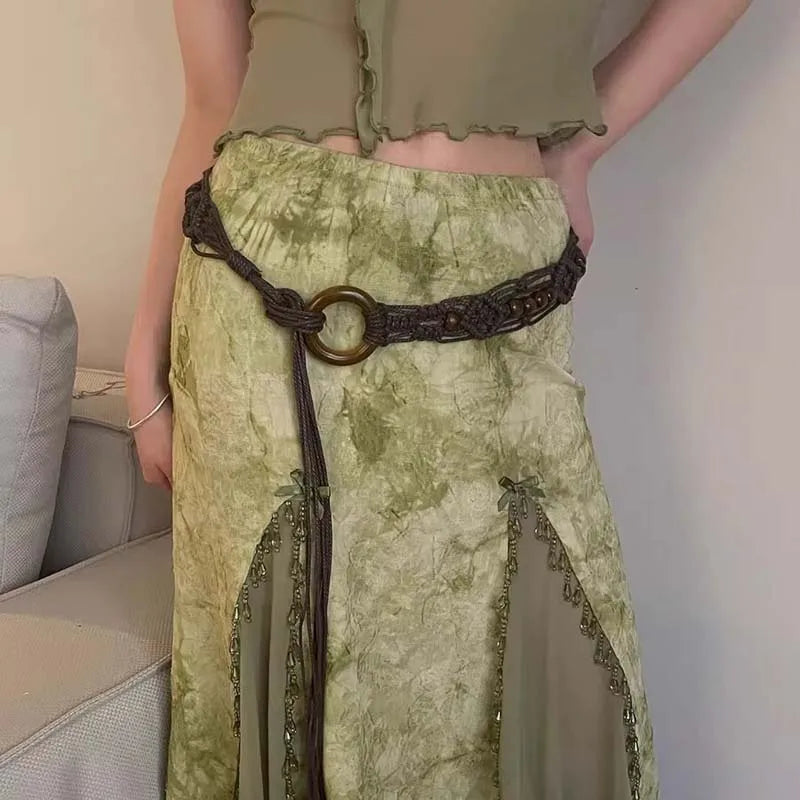 Women’s Vintage Woven Waist Chain - Handmade Brown Beaded Belly Chain Body Jewelry for Jeans, Dresses & Fashion Accessories