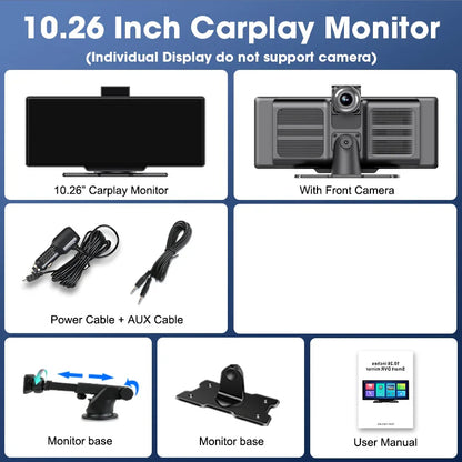 10.26" 4K Dash Cam Car Mirror — Wireless CarPlay Android Auto GPS Multimedia Rearview Camera Dashboard Monitor