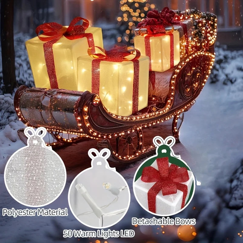 3-Piece LED Christmas Gift Box Set - Holiday Lighting Display for Christmas & Thanksgiving (3 AA Batteries Required)