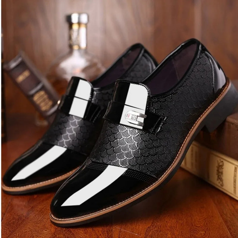 Men’s Embossed Leather Shoes - Classic Luxury Fashion Non-Slip Wear-Resistant Black Footwear