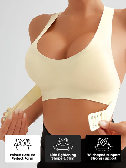 Women's Wireless Lifting Bra - Adjustable Front & Back Buckle Seamless Support Bra with Removable Pads & Wide Straps
