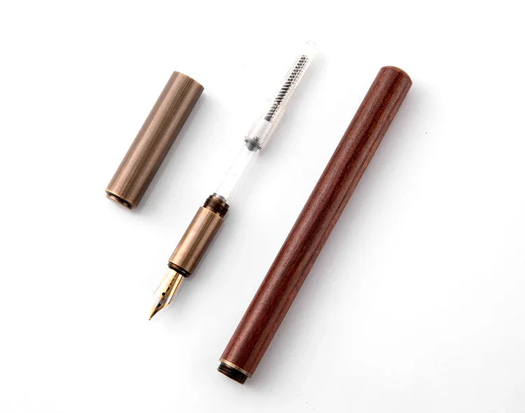 Luxury Retro Wood & Bronze Fountain Pen – 0.5mm Calligraphy Ink Pen for Office, Business & Gift Stationery