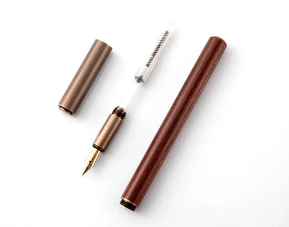 Luxury Retro Wood & Bronze Fountain Pen – 0.5mm Calligraphy Ink Pen for Office, Business & Gift Stationery