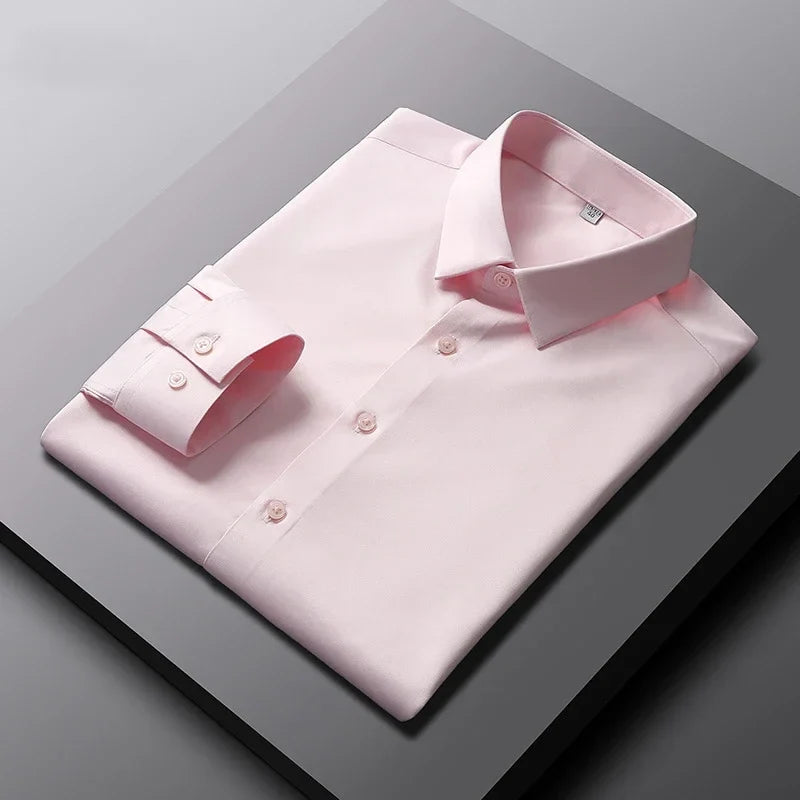 Men's Long Sleeve Dress Shirt - Solid Color Wrinkle Resistant Business Casual Top