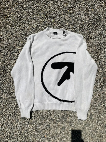 Men's Y2K Graphic Knit Sweater - Oversized Gothic Long Sleeve Winter Pullover Vintage Streetwear Top