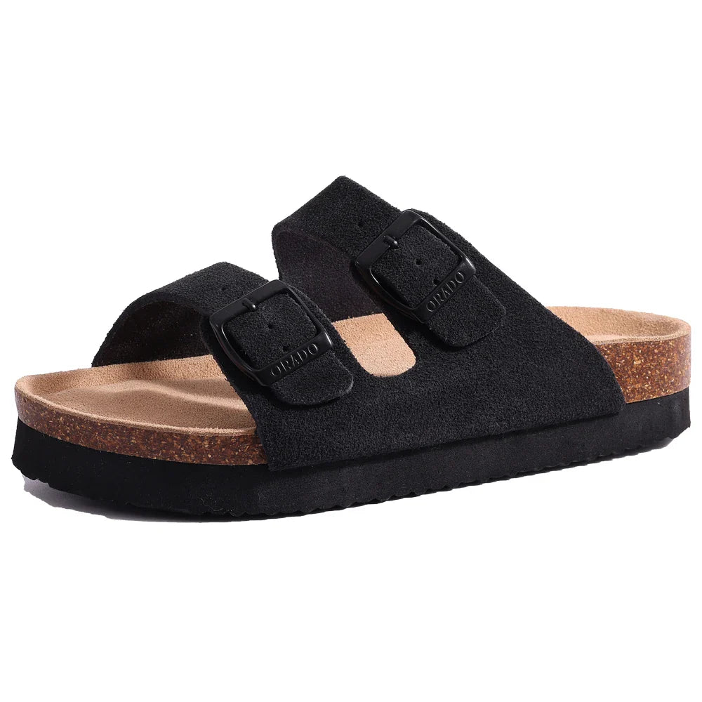 Comwarm Women’s Suede Mules & Men’s Cork Insole Clogs – Arch Support Sandals for Outdoor, Beach, and Home Slides