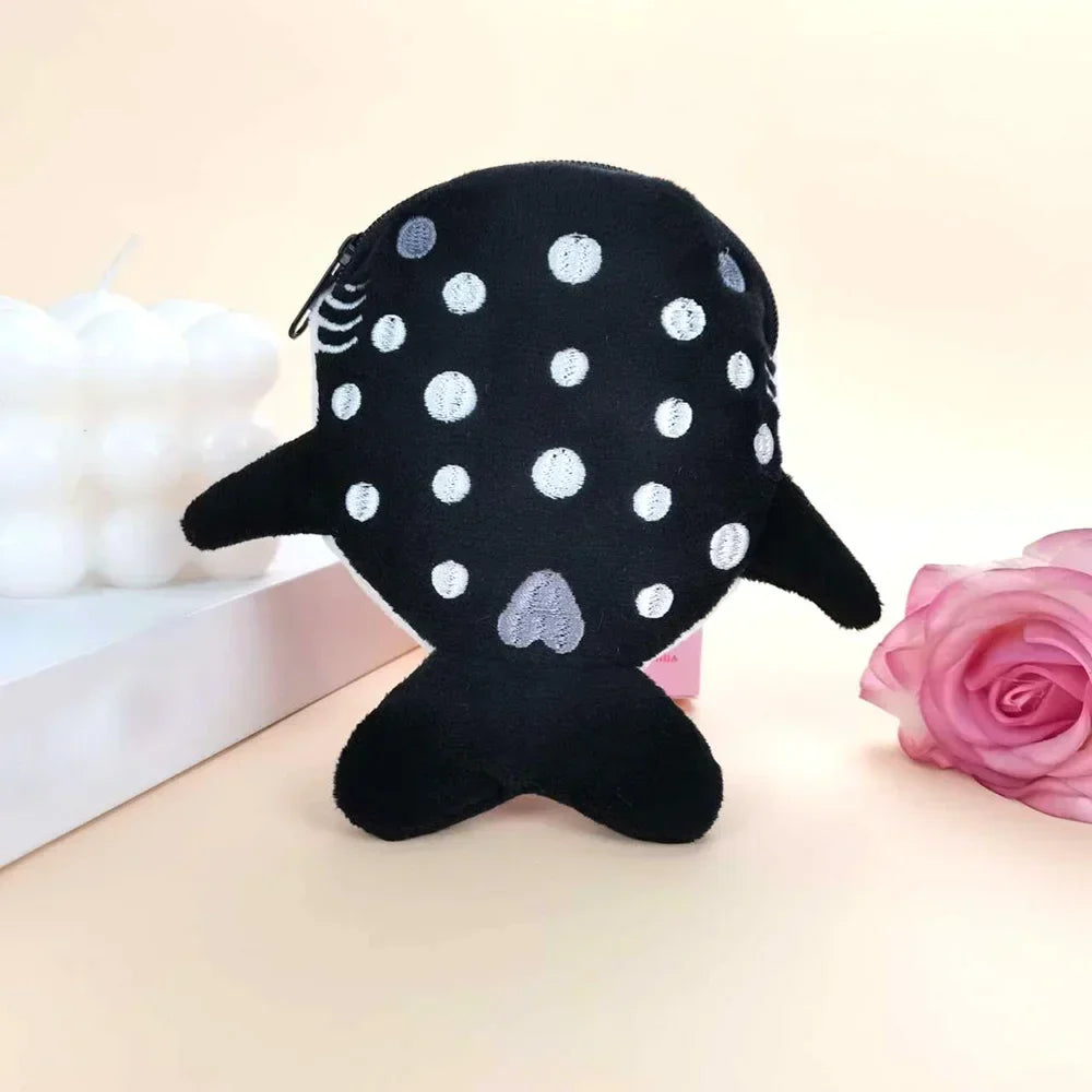 Cute Blue Shark Mini Coin Purse – Plush Zipper Wallet for Women, Key & Earphone Pouch