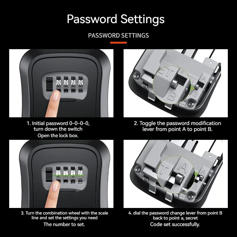 4 Digit Code Key Box – Waterproof Outdoor Password-Protected Storage with Steel Wire Hook for Key Hanging and Security