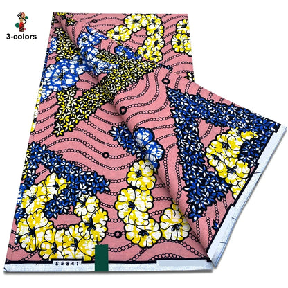 African Ankara Wax Fabric - 100% Cotton Soft Pink Pagne Fashion Print