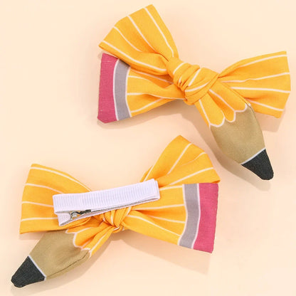 2Pcs Pencil Bow Hair Clips - Cute Kawaii Back to School Hairpins for Girls Kids