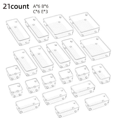 28PCS Clear Drawer Organizer Set - Multi-Size Storage Trays for Bathroom Vanity Kitchen & Bedroom
