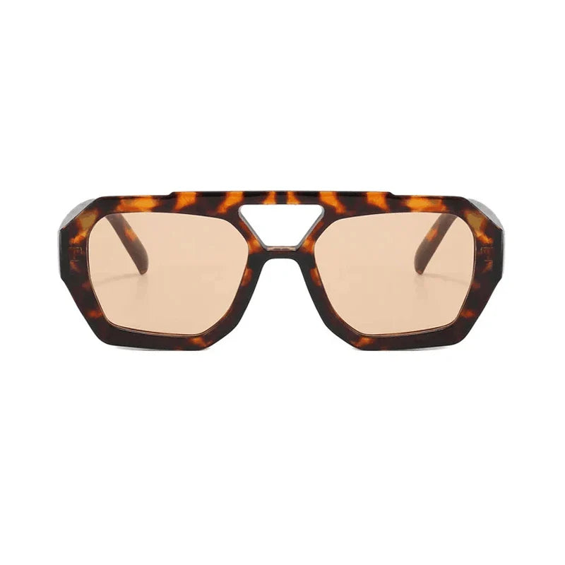 Retro Double Bridges Women's Sunglasses - Big Frame Leopard Brown Gradient Fashion Eyewear, Luxury Designer Shades for Men