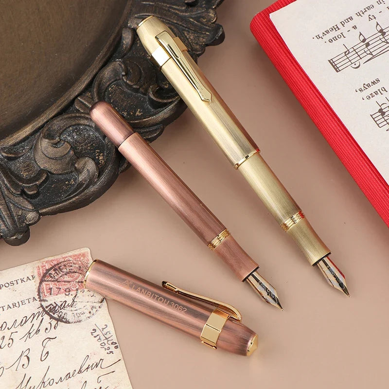 Antique Brass Pocket Rollerball Pen - Short Portable Smooth Writing Pen for Office, School & Gifts