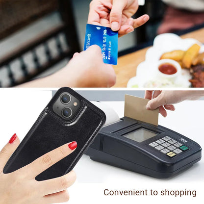 Luxury PU Leather Wallet Case - Kickstand Card Holder Cover with Slots for iPhone 15 14 13 12 11 Pro Max SE X XR XS Max 8 7 6 Plus