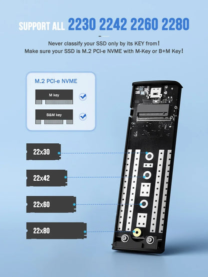 Lemorele SD1L M.2 NVMe SSD Enclosure – 10Gbps PCIe USB 3.1 Gen2 Type-C Adapter, M/B Key Solid State Drive Case