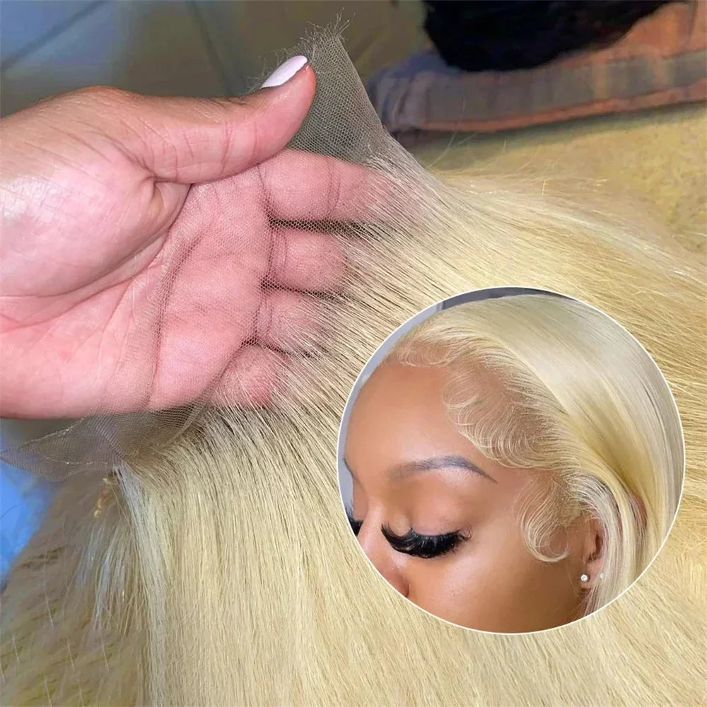 HD Transparent 613 Blonde Straight Wig – 13x4/13x6 Lace Front, Pre-Plucked Brazilian Human Hair Lace Frontal Wig for Women