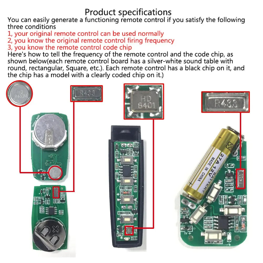 433MHz Garage Door Remote - Auto Copy Wireless Code Cloning Transmitter & Remote Controller