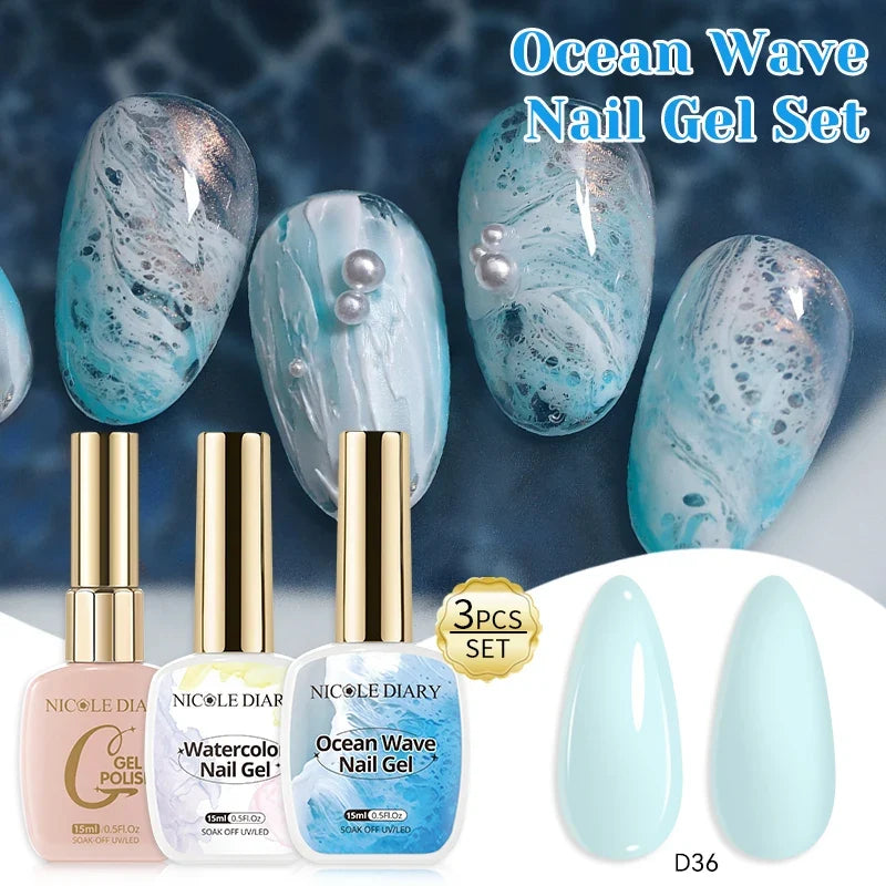 NICOLE DAIRY Bubble Ocean Wave Gel Nail Polish 15ml - White Summer UV LED Soak Off Nail Art Manicure Varnish