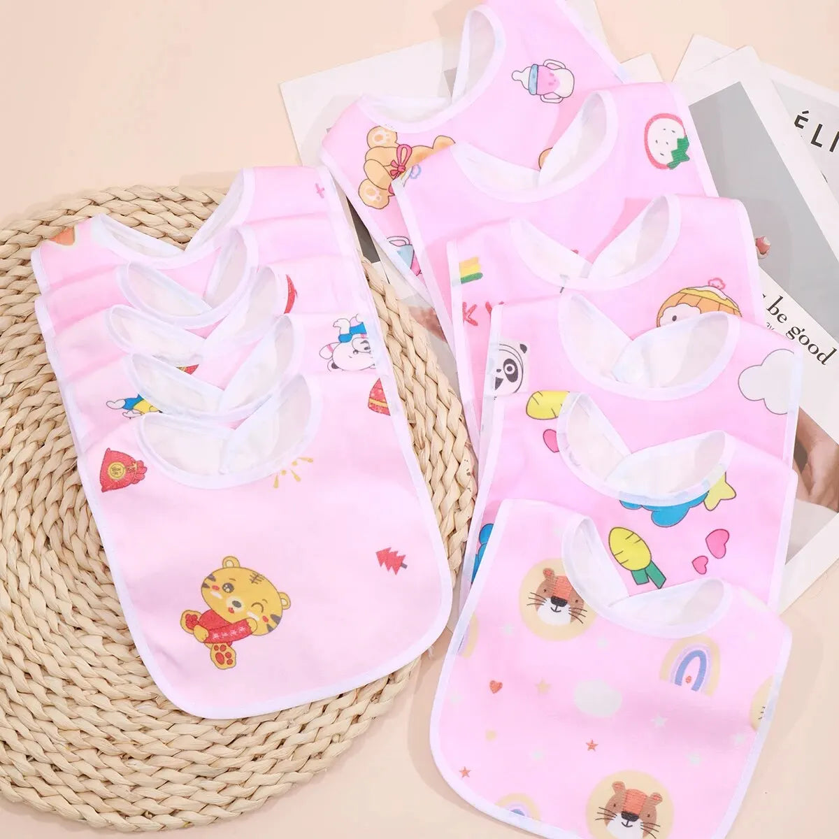 5PCS Baby Cartoon Waterproof Bibs - Super Soft Crystal Velvet Newborn Feeding & Saliva Towels