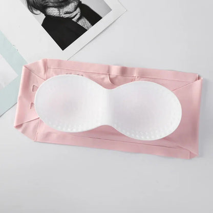 2 Piece Women's Strapless Tube Top Bras – Seamless Ice Silk Bandeau with Back Buckle, Invisible Underwear