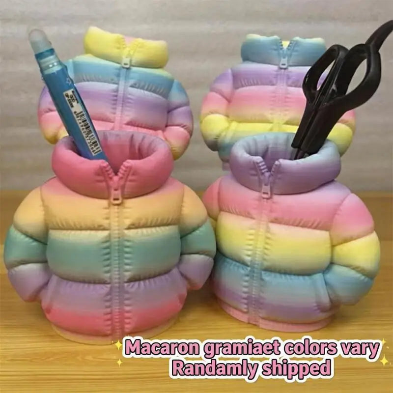 3D Puffer Jacket Pen Holder - Cute Creative Desk Organizer, Stand-Up Pen Pouch for Office & Home