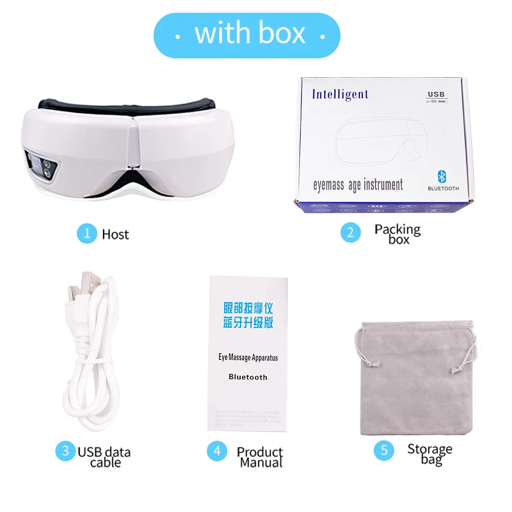 6D Smart Eye Massager – Vibration & Airbag Compression, Bluetooth Music Eye Care Glasses for Fatigue Relief