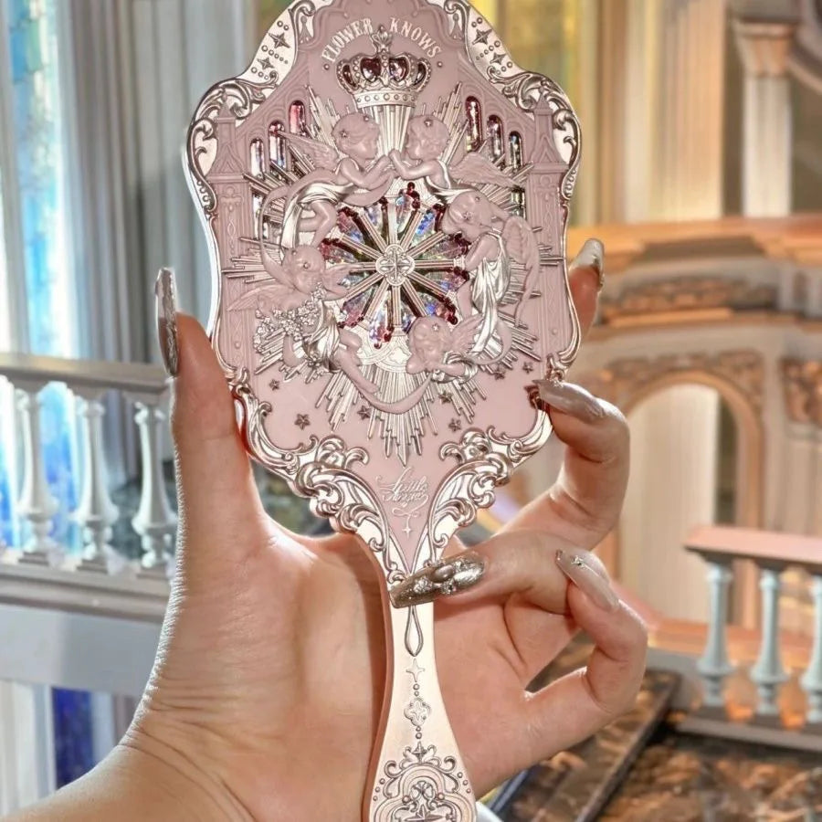 Flower Knows Angel Series Handheld Mirror – White, Black & Pink Compact Mirror