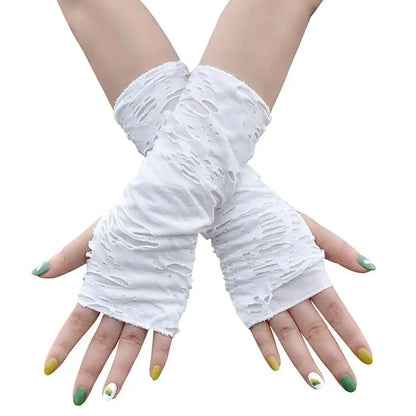 Gothic Fingerless Gloves - Unisex Stretchy Distressed Fashion Party Wear