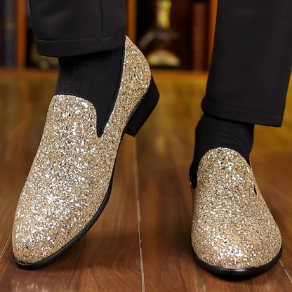 Men’s Sequin Loafers - Luxury Gold Silver Slip-On Formal Wedding and Party Dress Shoes