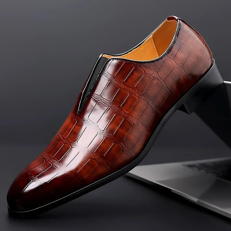 Men’s PU Leather Loafers - Breathable Comfortable Embossed Business Casual Formal Shoes Size 48