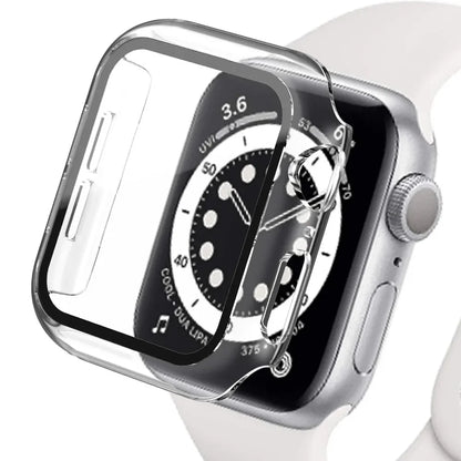 Apple Watch Tempered Glass Case - Full Cover PC Bumper Screen Protector for Series 9 8 7 6 SE 45mm 41mm 44mm 40mm
