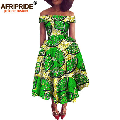 Women’s African Ankara Off-Shoulder Dress - Traditional Print Fashion Attire for Special Occasions