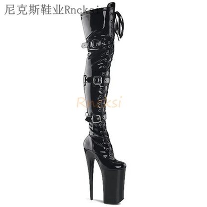20cm Women’s Platform Dance Boots - High-Heeled Round-Toe Waterproof Performance Boots