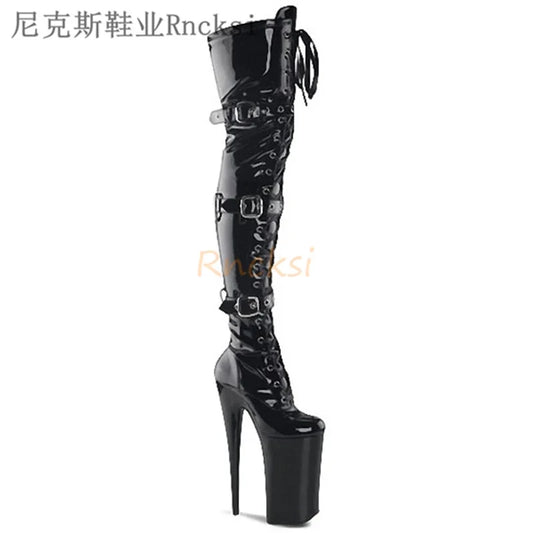 20cm Women’s Platform Dance Boots - High-Heeled Round-Toe Waterproof Performance Boots