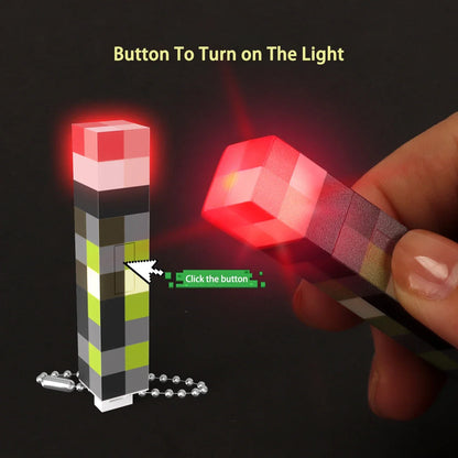 Pixel Mini Torch Keychain - USB Rechargeable LED Flashlight & Backpack Pendant Game Gift