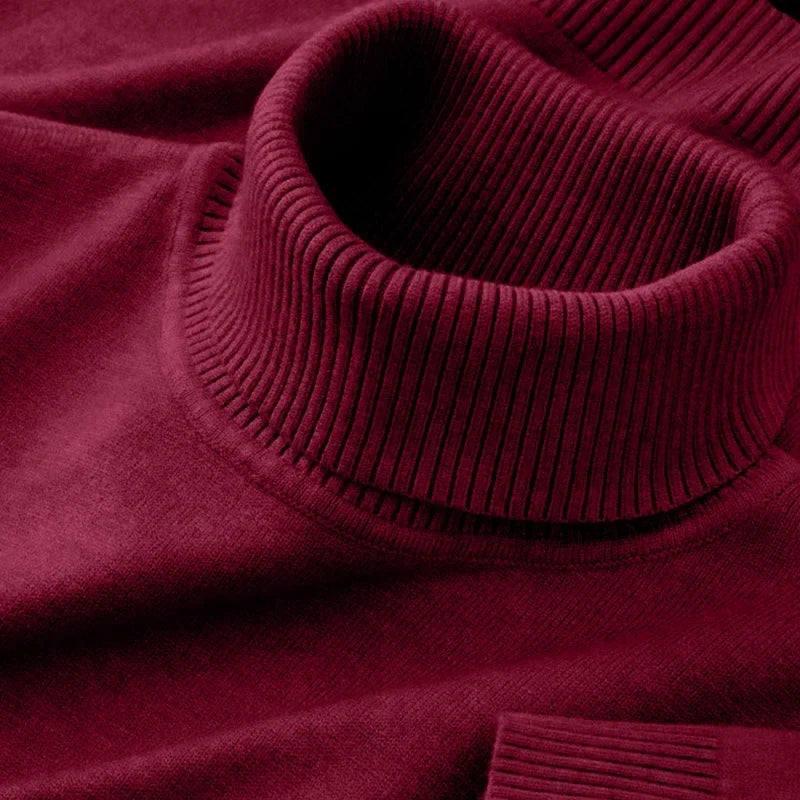 Men's 2026 Knitted Turtleneck Sweater - Solid Color Warm Breathable Pullover Casual Business Streetwear Top