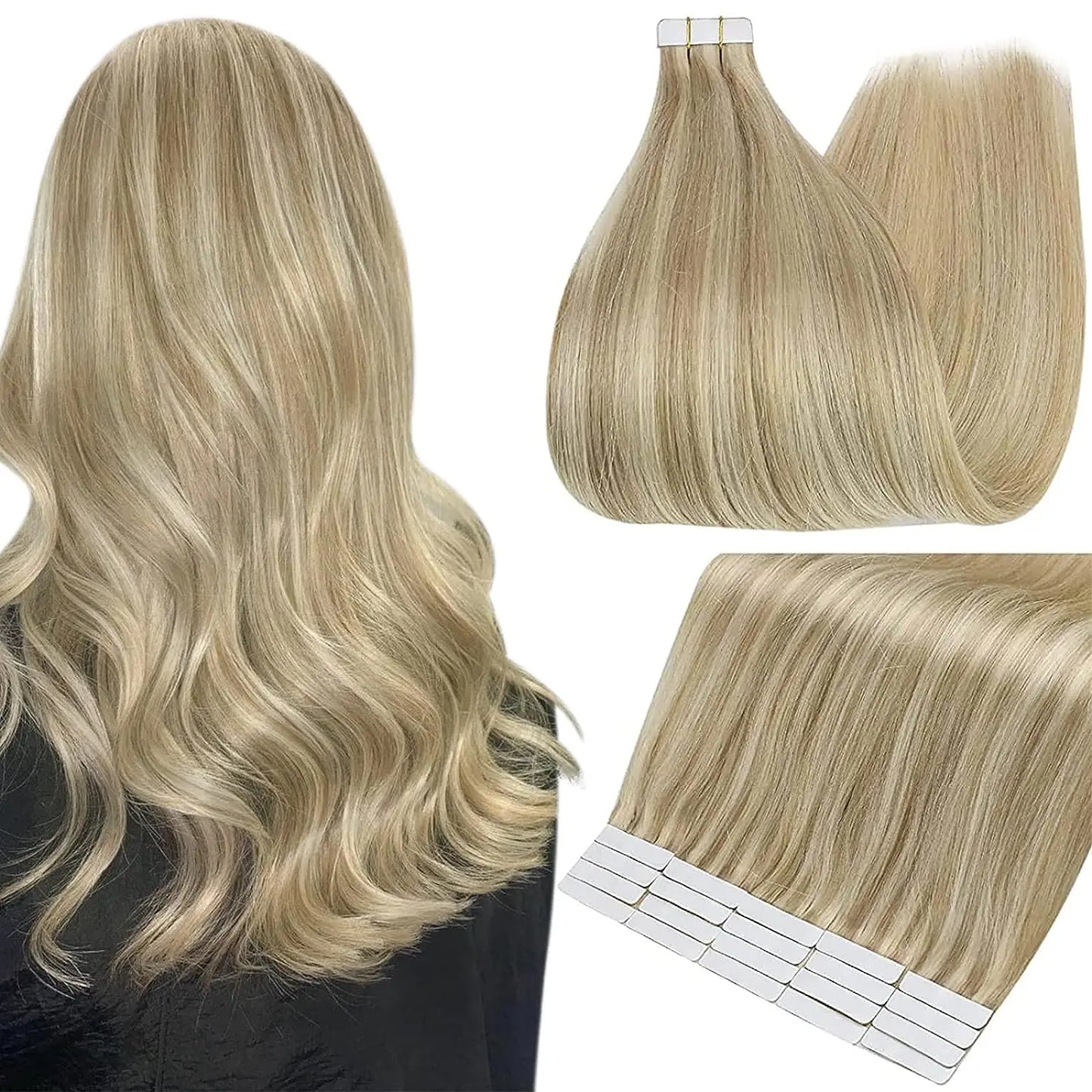 Full Shine Tape In Human Hair Extensions - 100% Remy Straight Hair Double Sided Silky Natural Tapes for Women