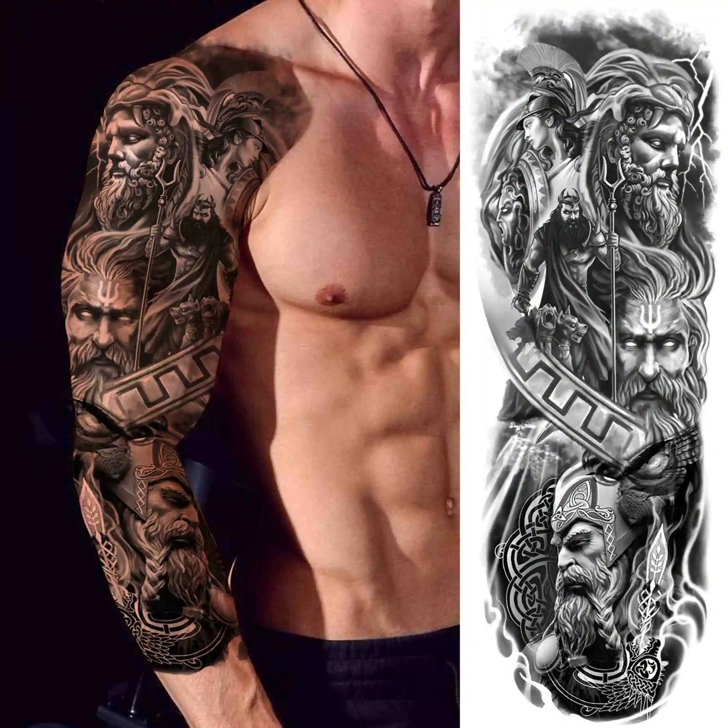 Full Arm Temporary Tattoo Sleeve - Realistic Warrior Lion Tiger Flower & Maori Design Fake Tattoos