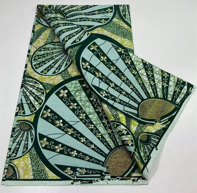 African Golden Glitter Wax Fabric - 6 Yards Ankara Batik Pagne Material for Sewing & Fashion Designs